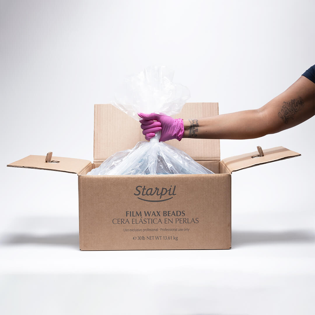 Caja de perlas de cera dura de 30 libras de película azul