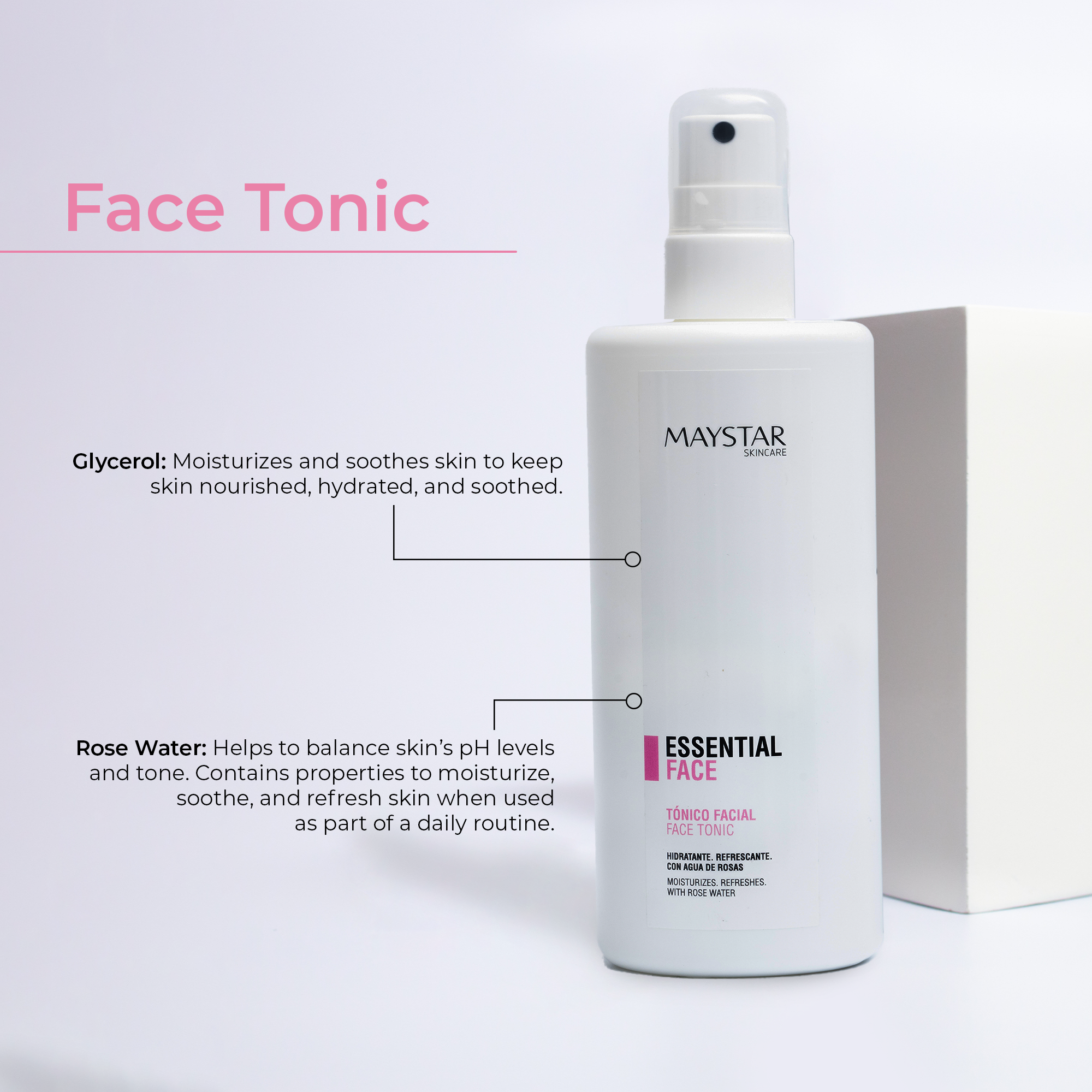 Tônico facial com água de rosas - Maystar Essential